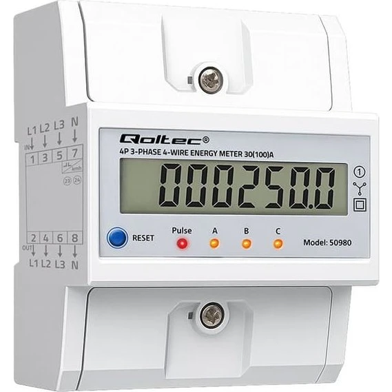 Qoltec Trefaset Elektronisk Energimåler 100A 400V DIN-skinne