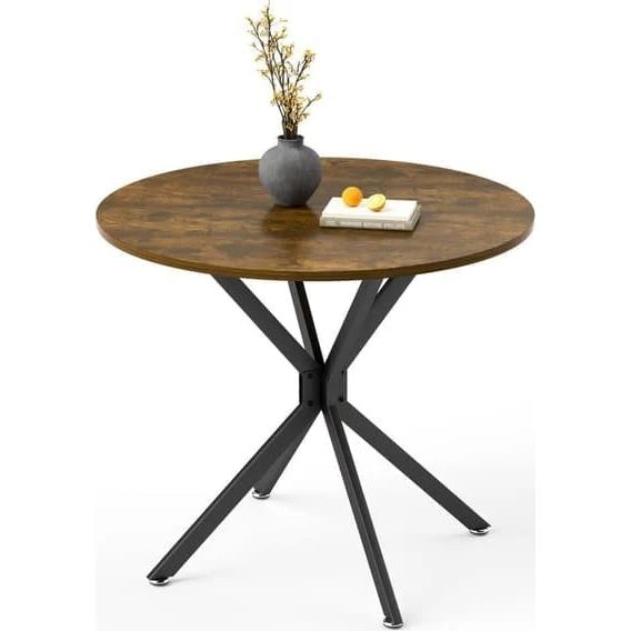 Rundt spisebord 90 cm i brun/sort med metalben