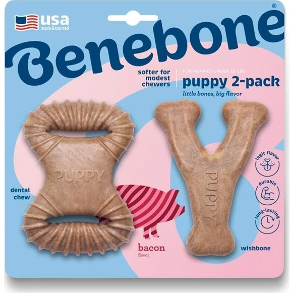 Benebone Puppy 2-Pack Dental Chew Tiny - 10cm med baconsmag