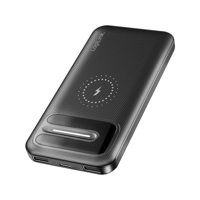 Mobil Power Bank 10.000mAh med trådløs opladning, Sort