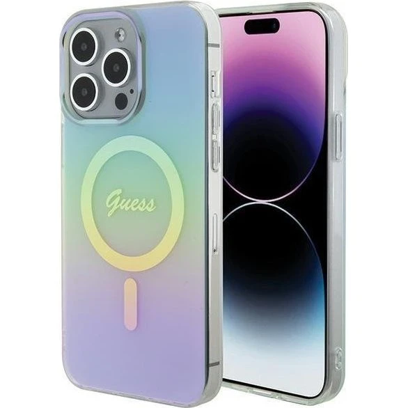 Guess IML Iridescent MagSafe cover til iPhone 15 Pro - Turquoise