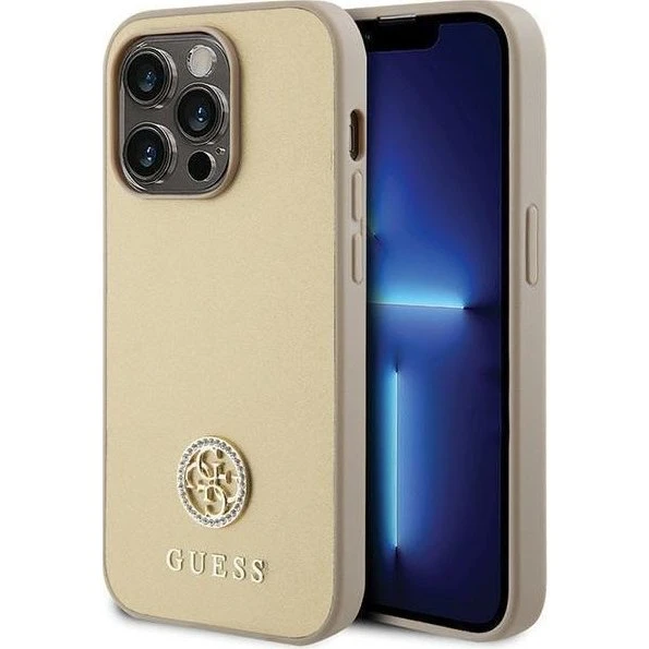 GUESS iPhone 15 Pro Max 6.7" Hardcase Gold 4G Strass Metal Logo