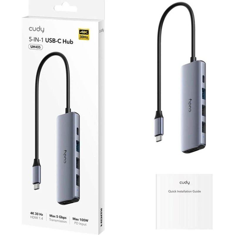 CUDY UH405 5-i-1 USB-C Hub med 4K HDMI