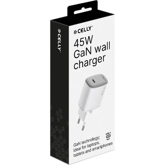 Celly UPTC1C45WWH 45W USB-C GaN Strømforsyningsadapter - Hvid