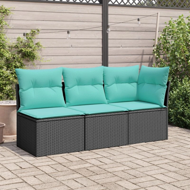 vidaXL 3-personers havesofa med hynder i sort polyrattan