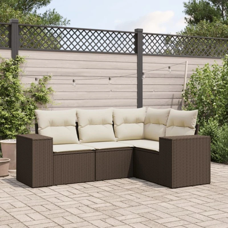 vidaXL Havesofasæt 4 dele i brun polyrattan med hynder