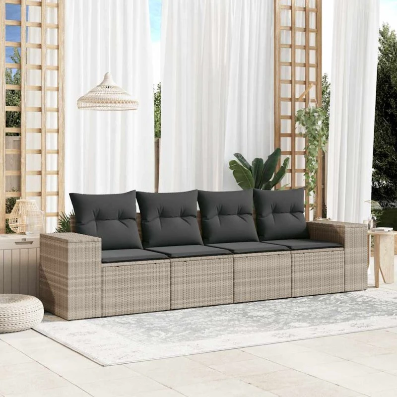vidaXL sofasæt til haven 4 dele i lysegrå polyrattan
