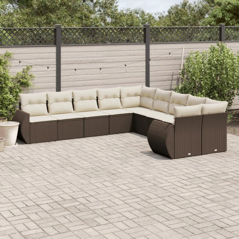 vidaXL Havesofasæt 10 dele i polyrattan med hynder, brun