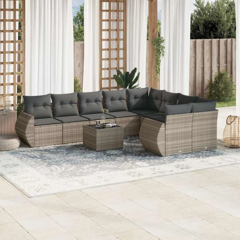 vidaXL Sofasæt til haven 10 dele i polyrattan, lysegrå