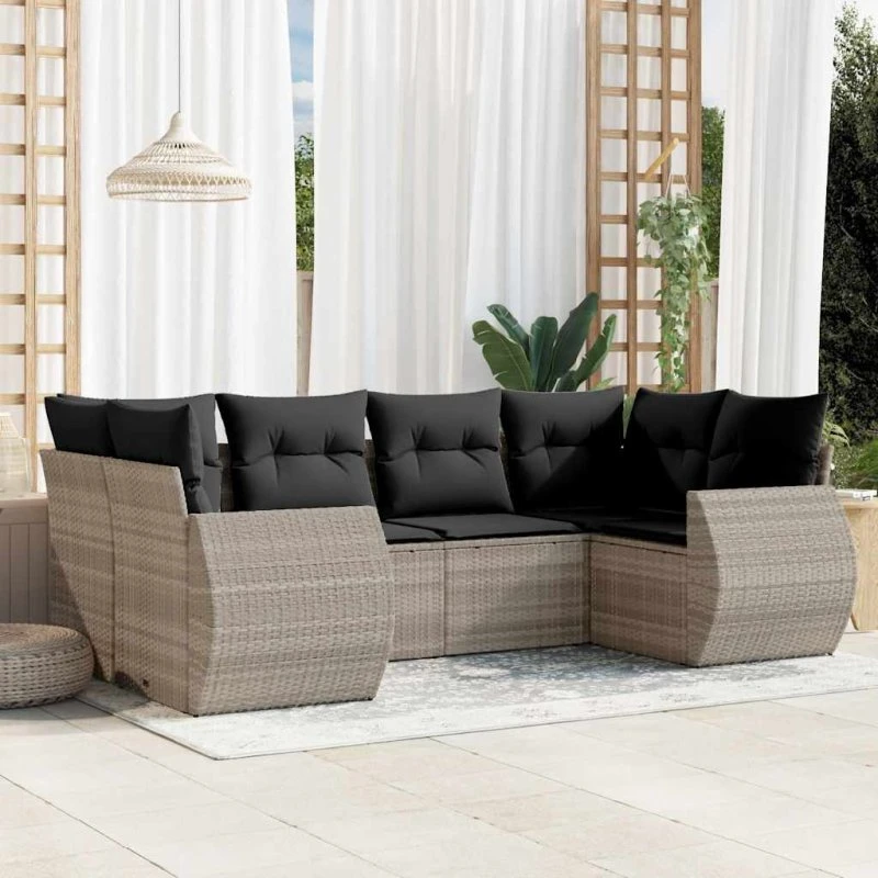 vidaXL Havesofasæt 6 dele i lysegrå polyrattan