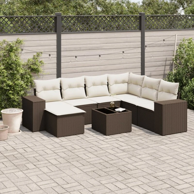 vidaXL havesofasæt i 8 dele med polyrattan og hynder - brun