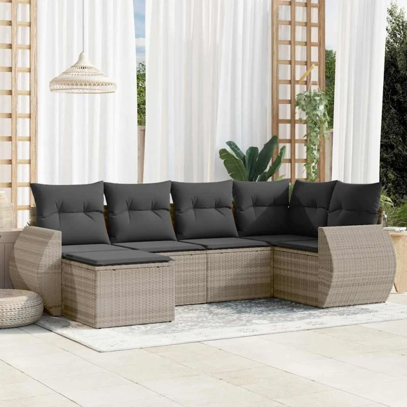 vidaXL Havesofasæt 6 dele i lysegrå polyrattan