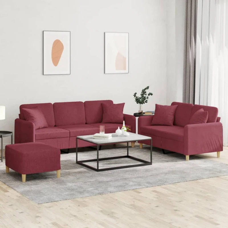 vidaXL Sofasæt 3 dele med puder i vinrød