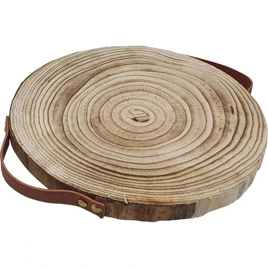 Playwood Dekorativ Paulownia Træskive med Læderhåndtag, 25 cm