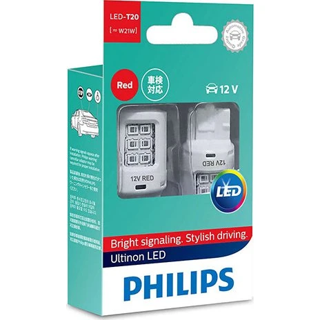 Philips Ultinon LED W21W Rød 12V (2 stk.)