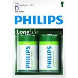 Philips Longlife D/R20 Zinc batterier, 2 stk.