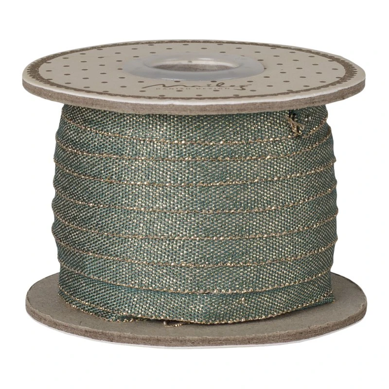 Maileg Bånd 6 mm grøn m/ guld glimmer - 25 mtr.