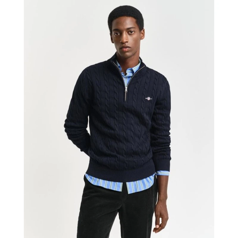 Cotton Cable Half Zip Striktrøje