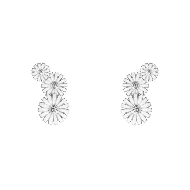 Georg Jensen Marguerit tre blomster øreringe i sølv m. hvid emalje