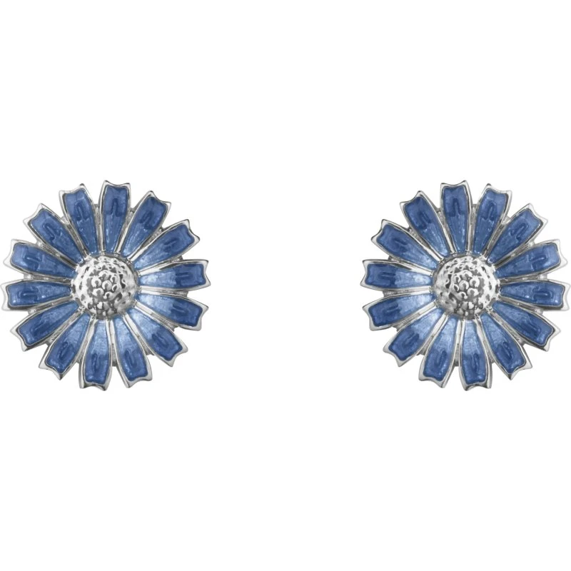 Georg Jensen Daisy ørestikker i sølv med blå emalje, 11 mm