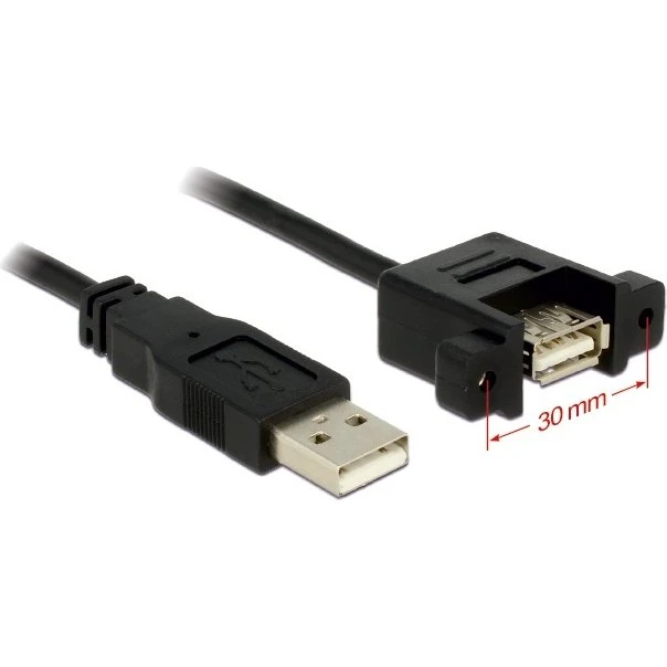 DeLOCK USB 2.0 Panel Mount Forlængerkabel, 1m, Sort