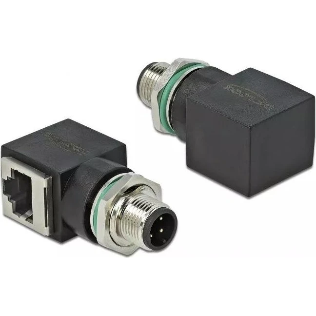 DeLOCK M12 til RJ45 Netværksadapter, 4-pin D-coded, Sort