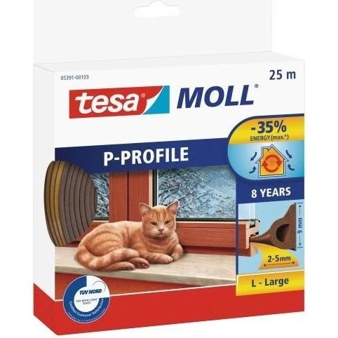 tesa moll P-Profile Tætningsliste, Brun, 25 m, 9 mm