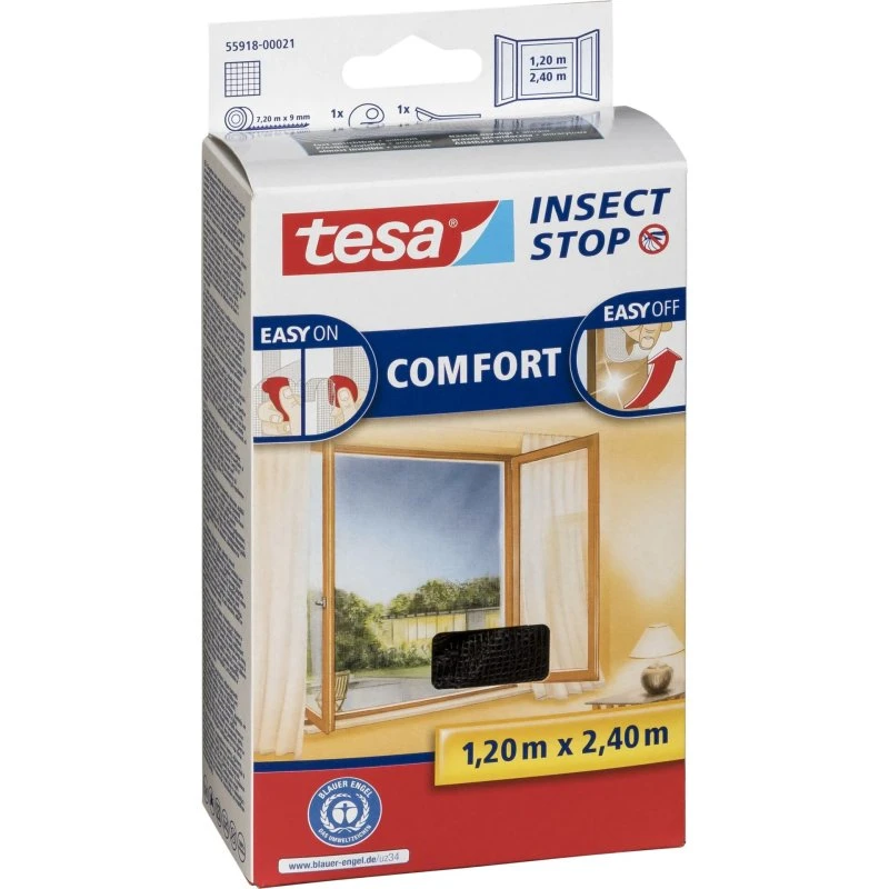 Tesa Comfort Insect Stop Myggenet til Vindue, 1.2x2.4m, Sort