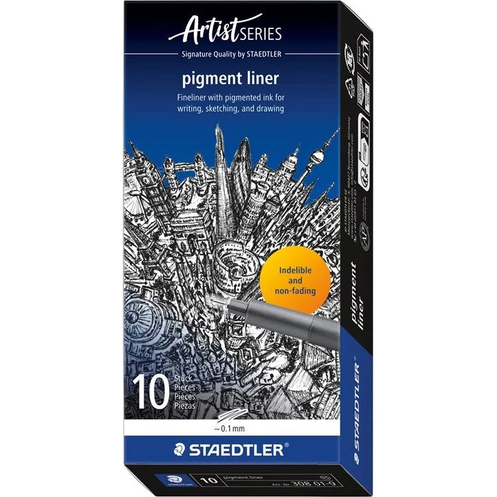 Staedtler Pigment Liner 0,1mm Sort - Æske med 10 stk.