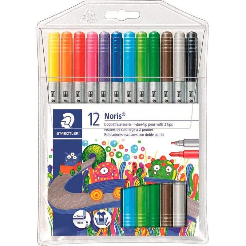 Staedtler Noris Tekstil Pen Duo - 12 farver (1,0mm/3,0mm)