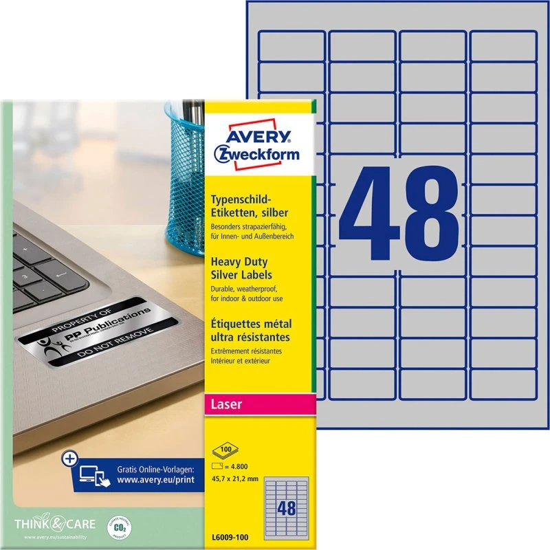 Avery Durable Heavy Duty L6009 Sølv Etiketter 45,7 x 21,2 mm