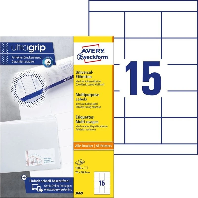 Avery Zweckform 3669 Laseretiketter 70 x 50 mm - 100 ark