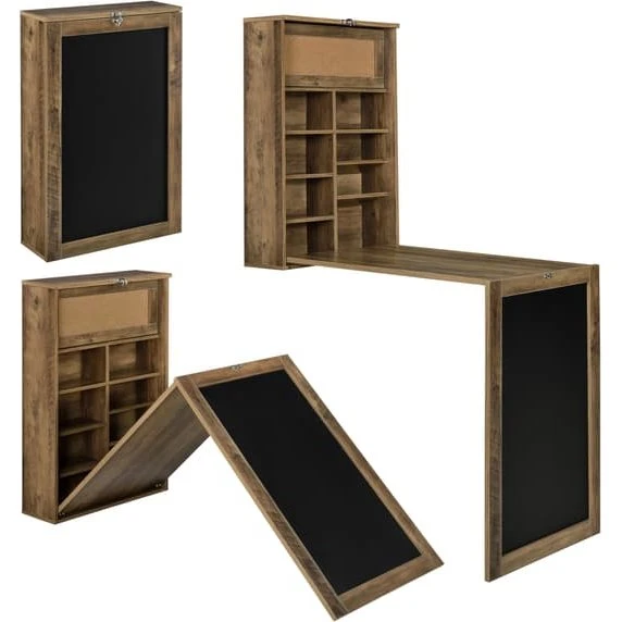 [en.casa]® Vægmonteret klapbord med korktavle - Træfarvet - 156x50x91,5cm
