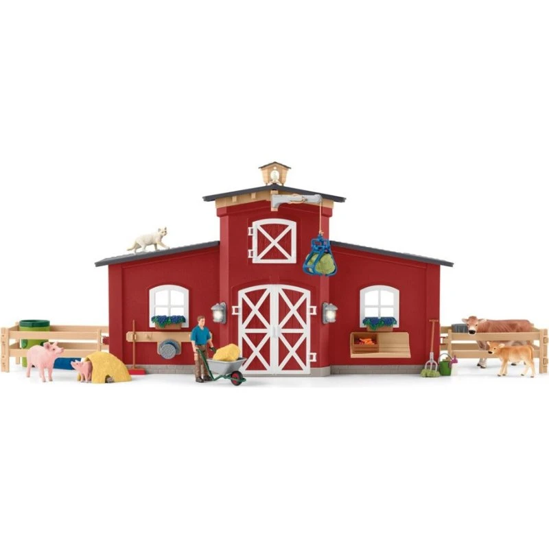 Schleich Farm World Legesæt med Rød Lade, Bondemand og Dyr