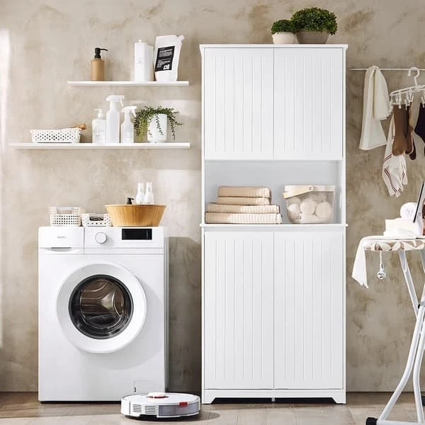 SoBuy Badeværelsesskab med vasketøjskurv 70x37x170cm - Hvid BZR150-W