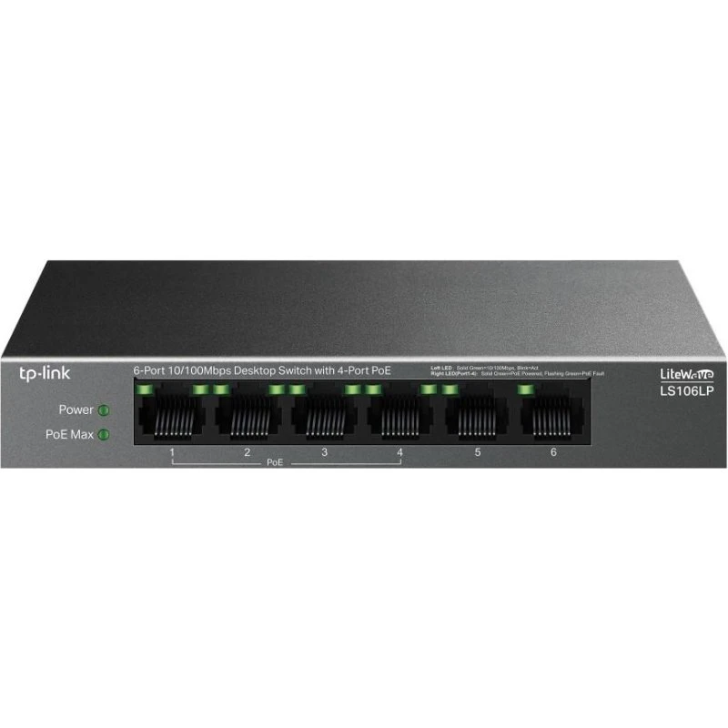 TP-Link LiteWave LS106LP PoE-switch - 6 porte, sort