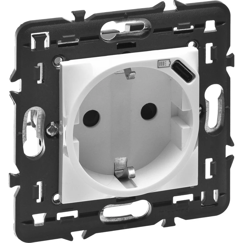 Legrand Mosaic Schuko stikkontakt 16A med USB - Hvid