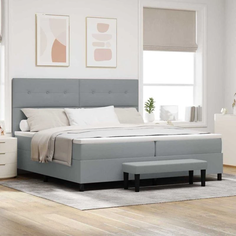 vidaXL Box spring seng med hovedgærde Lysegrå 200 x 200 cm