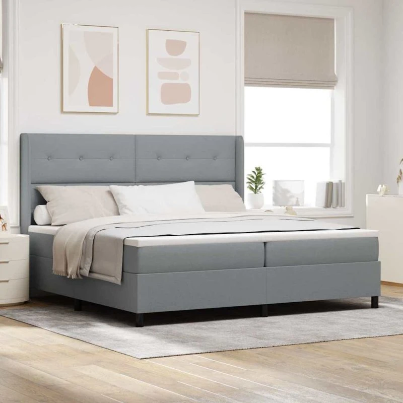 vidaXL LED Boxspringseng med hovedgærde, Lysegrå, 200 x 200 cm