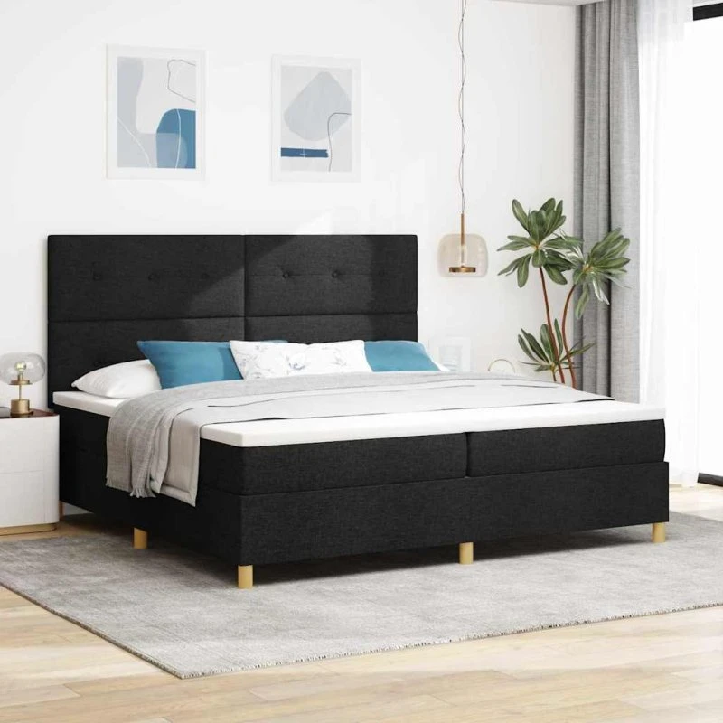 vidaXL LED Boxspring Seng med Hovedgærde, Sort, 200 x 200 cm