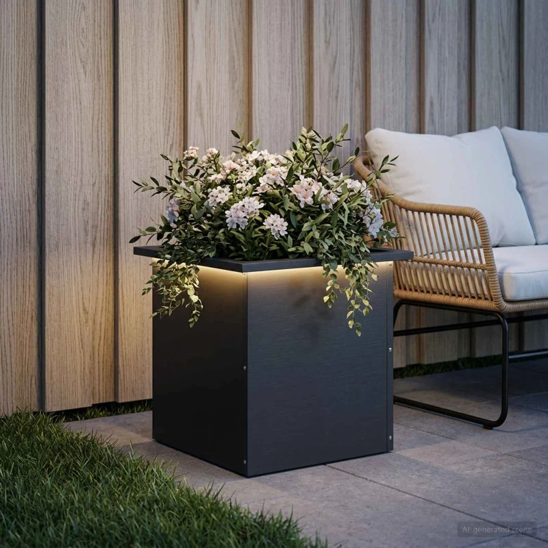 vidaXL Plantekasse med LED i stål, sort, 40 x 40 x 40 cm