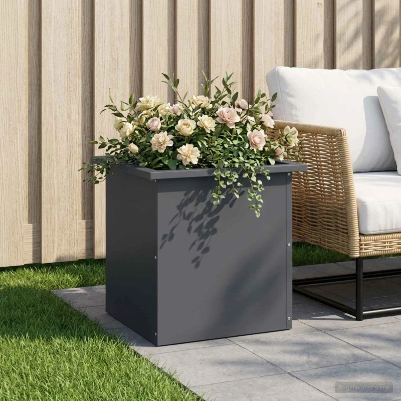 vidaXL Plantekasse med LED Antracit 40x40x40 cm Stål