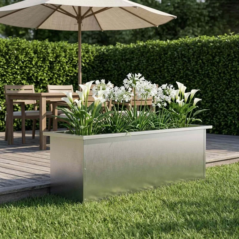 vidaXL Plantekasse med LED i rustfrit stål, Sølv 30 x 100 x 30 cm