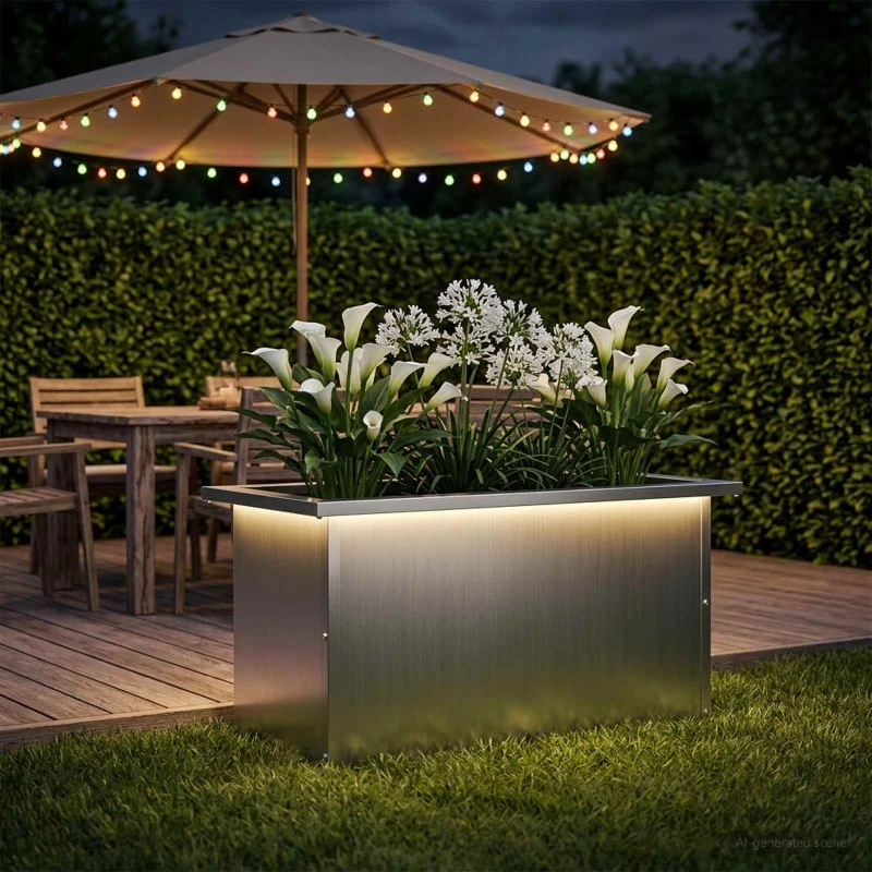 vidaXL Plantekasse med LED Sølv 30x60x30 cm i Galvaniseret Stål