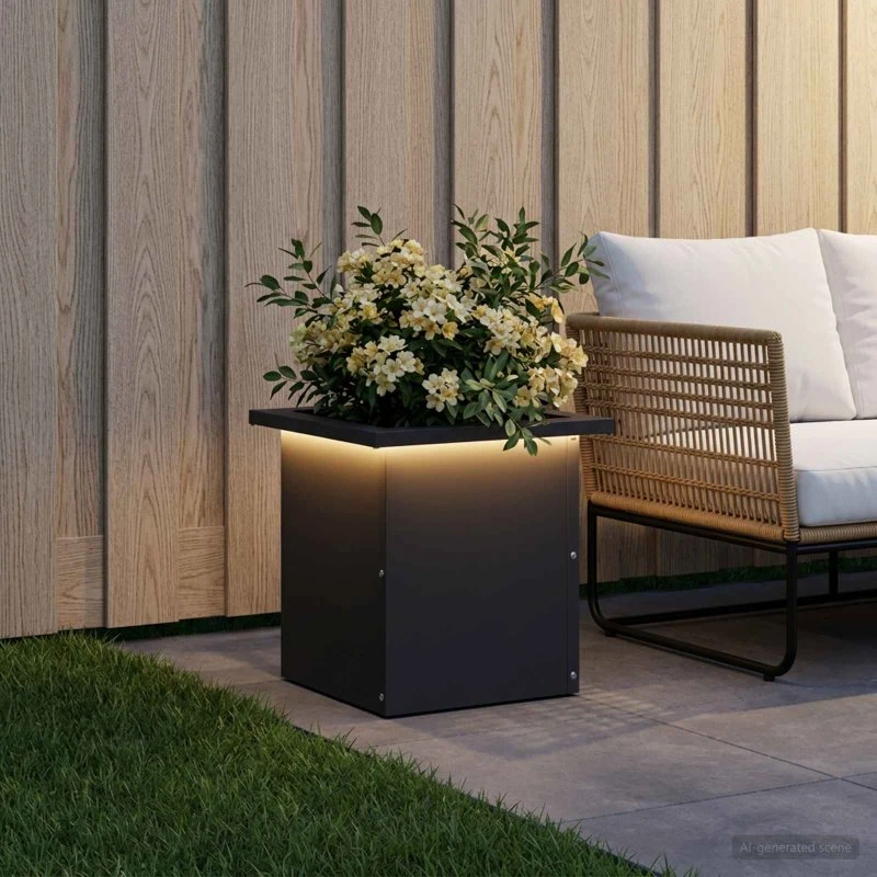 vidaXL Plantekasse med LED Sort 30x30x30 cm Stål