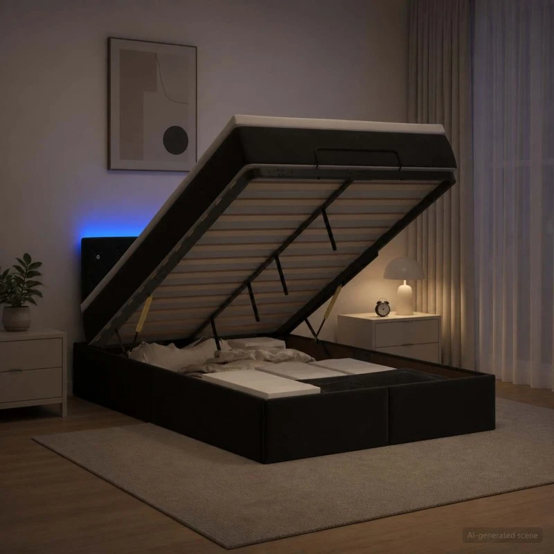 vidaXL Ottoman seng med madras og LED i sort velour, 120 x 200 cm