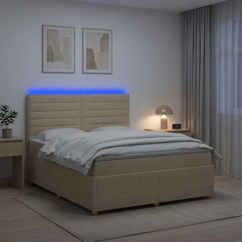 vidaXL LED Boksmadras Seng med Madrasser 140 x 200 cm - Cremefarvet
