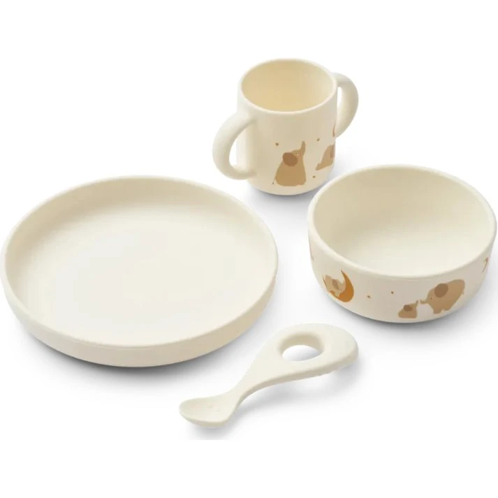 Liewood Vivi Silikone Børnesæt Elephant/Creme (kop, skål, tallerken, ske)