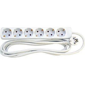 E-Line Schuko Stikdåse 6-vejs - 1,5 m - Hvid