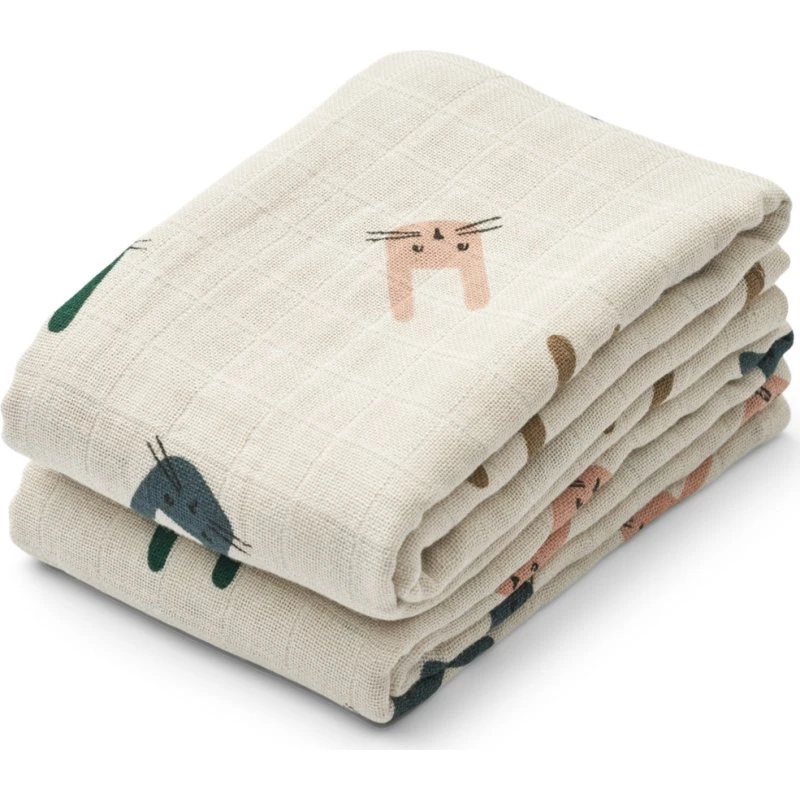 LIEWOOD Lewis Muslin stofble 2-pak – Bunny/Sandy 65x65 cm